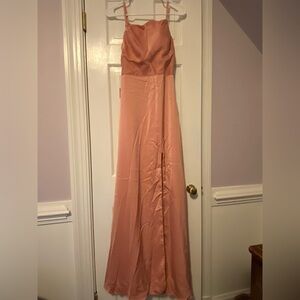 Stacees | A-line Square Neckline Satin Gown in Dusty Rose | 4| NWT